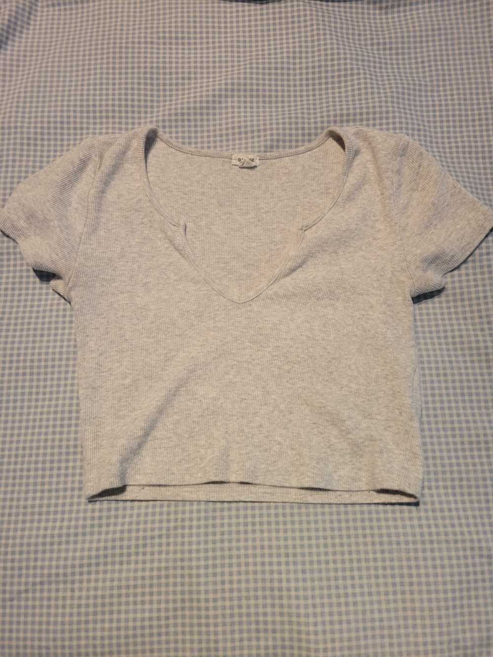 Garage Light Gray V-Neck Ribbed Crop Top